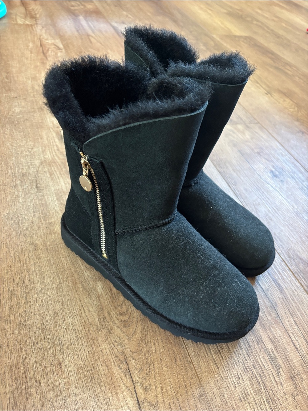 UGG Black Suede-Look Faux Fur Zip Winter Boots